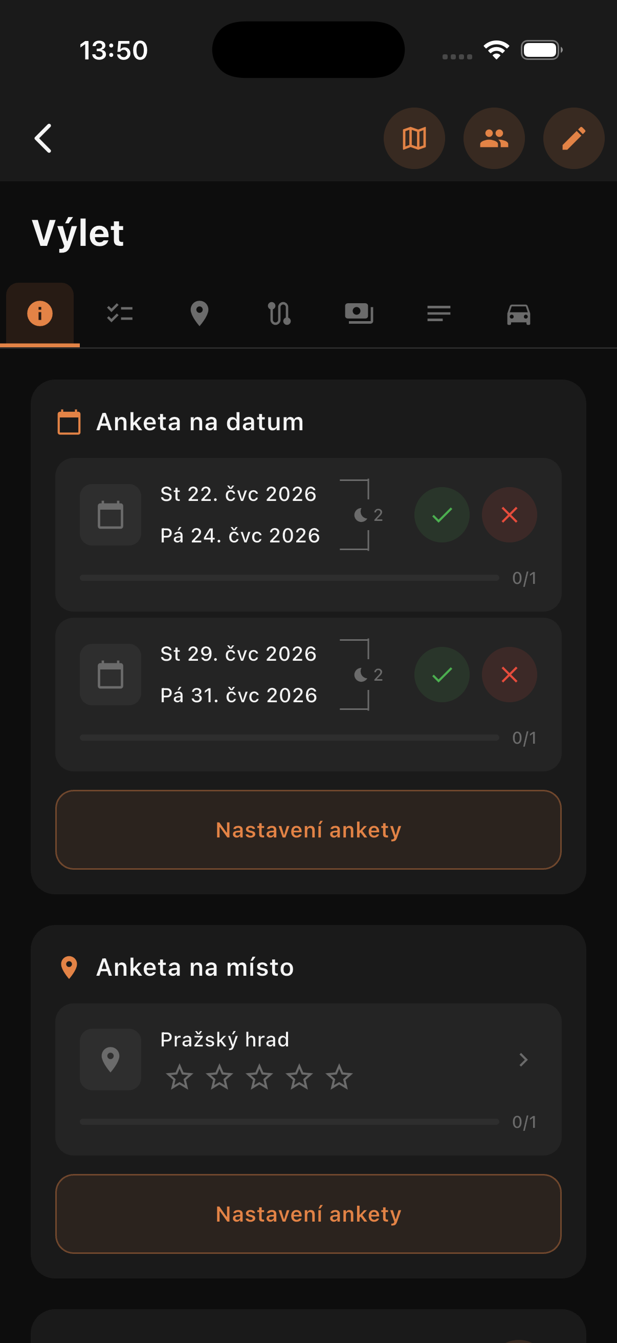 Náhled aplikace Tripeo – hlasování o termínech