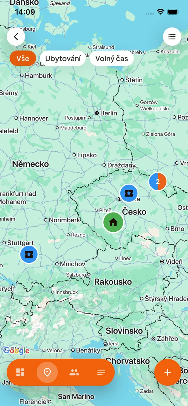 Tripeo v telefonu – místa na mapě